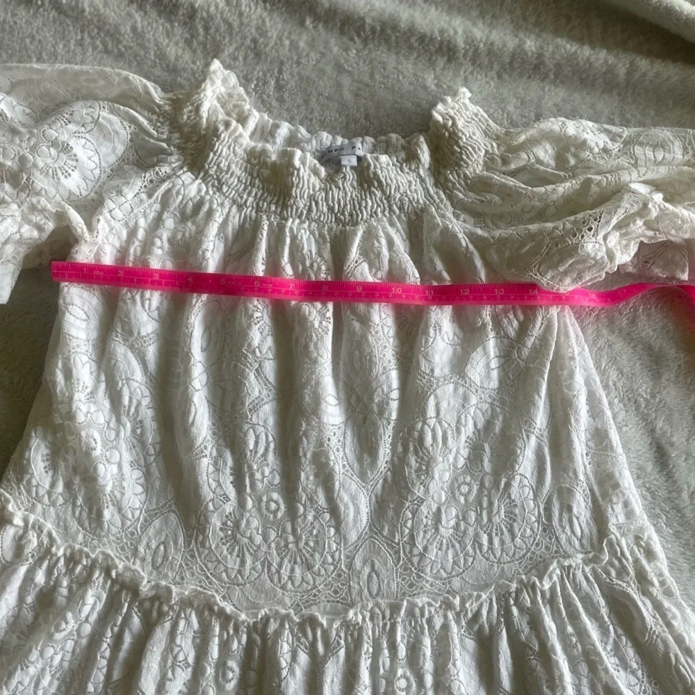 White Ruffled Pleated lace small women’s midi lined dress milkmaid coquette